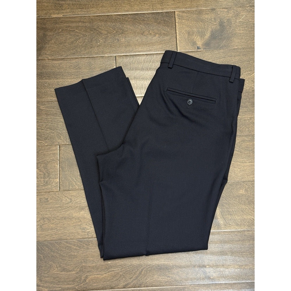 Perry Ellis Portfolio Slim Fit Suit Pants Mens 36X30 Navy Blue Check Trousers